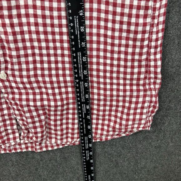 Uniqlo Shirt Men’s Large Red White Checkered 100% Linen Pocket Casual Summer - Picture 6 of 10